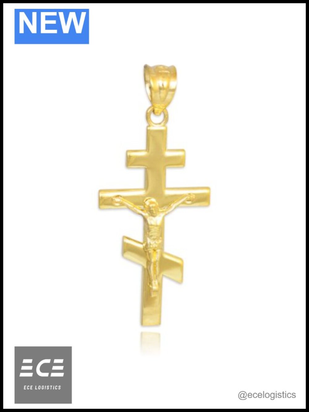 14k Yellow Gold Russian Orthodox Cross Crucifix Pendant Solid Gold